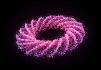Fototapeta premium Abstract Pink Dust Ring Design on Black Background Particle Effect, Spiral Shape, Gradient, Energy, Aura, Modern Art