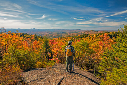 St. Regis Fire Tower views with peak fall foliage in daytime, Saranac Lake six hikes, Adirondack Mountains, Upstate NY