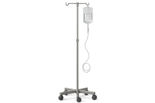 Iv drip stand with saline bag on transparent background, showing medical treatment and healthcare equipment