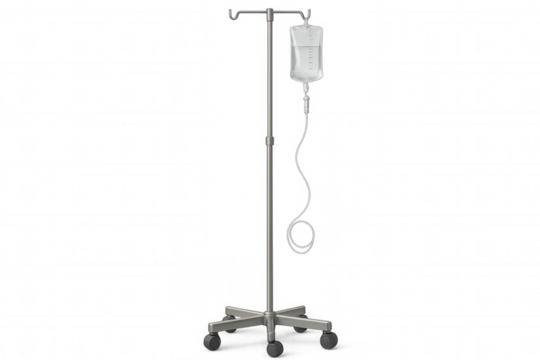 Iv drip stand with saline bag on transparent background, showing medical treatment and healthcare equipment