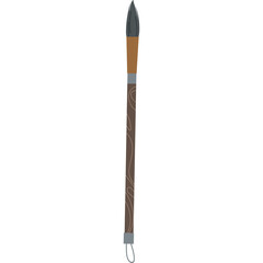 A Single Ancient Spear With Brown Wood Shaft and Metal Head Against a White Background