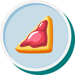 A Single Slice Of Toast With Jam In A Blue Circle Border With Teal Edge Against A Light Blue Background