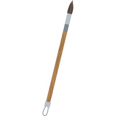 A Single Wooden Paintbrush with Metal Ferrule and Brown Bristles Against a Transparent Background Illustrating Art Supplies and Creativity