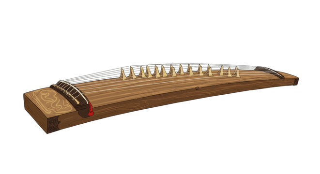 Illustration of a traditional Japanese koto, a plucked string instrument, isolated on a white background
