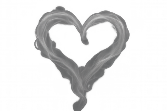 Abstract smoke heart forming a love symbol, expressing romance, passion, and emotional connection on transparent background