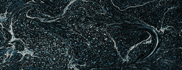 Black fluid marble stone texture with a lot of blue and white details used for so many purposes such ceramic wall and floor tiles and 3d PBR materials.