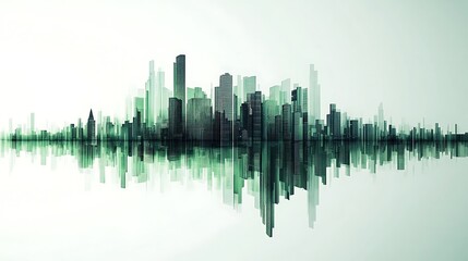 Abstract urban skyline background with blue lines, city lights, and architectural silhouette design elements