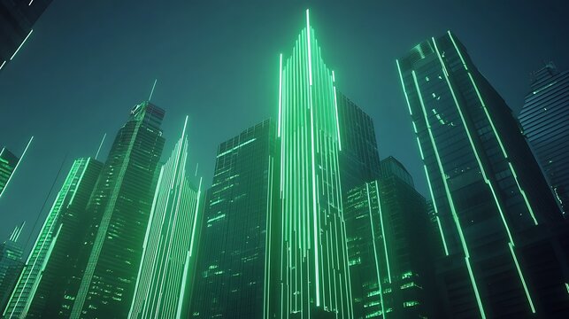 Abstract urban skyline background with blue lines, city lights, and architectural silhouette design elements