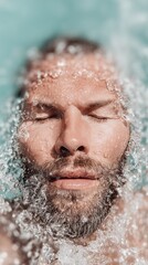 Calm male enjoying underwater tranquility with eyes closed.