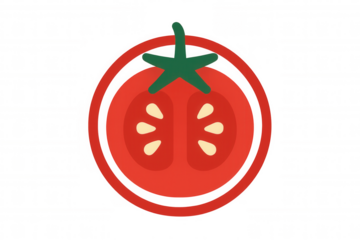Tomato cut in half icon with red circle over transparent background, representing fresh food and healthy eating