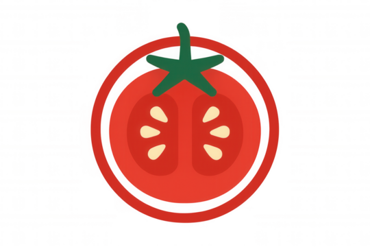 Tomato cut in half icon with red circle over transparent background, representing fresh food and healthy eating