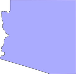 Obraz premium Blue silhouette vector of Arizona state boundary, rendered in a solid blue fill, providing a clean, minimalist, and impactful graphic representation of the Southwestern U.S. territory.
