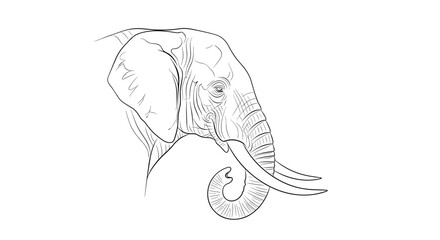 Obraz premium Detailed line drawing of an elephant head with prominent tusks and large ears