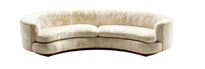 Creamy curved sofa with low wooden base