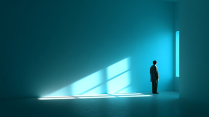 Obraz premium 未来を見据えて窓の外を眺めるビジネスマン