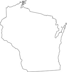 Simple vector outline of Wisconsin state boundary, a clean and minimalist graphic representation of the Midwestern U.S. territory known as the Dairy State.

