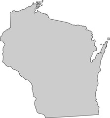Gray silhouette vector of Wisconsin state boundary, rendered in a solid gray fill, providing a clean, minimalist, and impactful graphic representation of the Midwestern U.S. territory.

