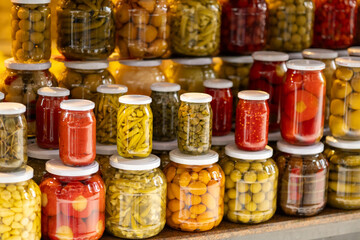 Homemade Local Pickles Displayed on the Street from Various Vegetables
