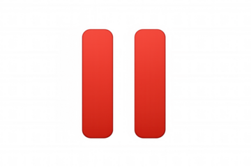 Red pause button icon representing media control, stopping, break, and interruption, on transparent background