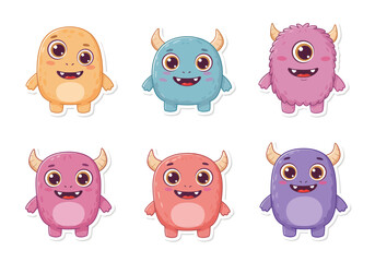 Delightful collection of colorful cartoon monsters, perfect for children's books, party invitations, and whimsical designs, radiating joy and playful charm