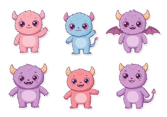 Adorable cartoon monsters collection perfect for kids designs or playful marketing, these cute characters bring a touch of whimsy and fun to any project