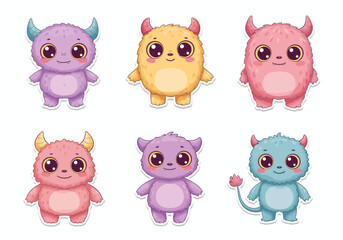 Adorable colorful cartoon monsters set for children's designs, party invitations, stickers, or playful branding seeking cute, whimsical, and fantasy characters