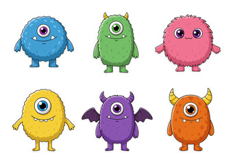 Delightful monster character set for playful designs, bringing cute and colorful spooky fun to your creative projects with whimsical, charming creatures