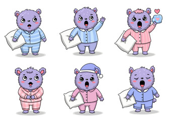 Adorable cartoon bears in pajamas ready for bedtime, perfect for children's books, cute designs, and sweet dreams, a charming bedtime story illustration