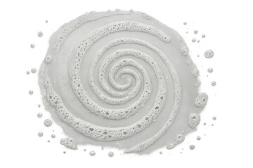 Fototapeta premium White foam spiral creating abstract texture with bubbles, clean sudsy soap swirl on transparent background