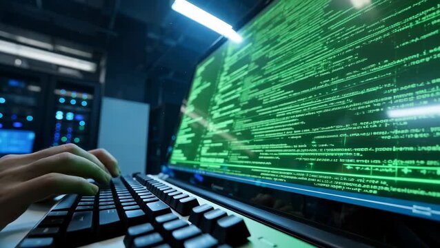 Coding in Action: Hands Engaged with Computer Screen Displaying Code