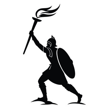 Viking raising torch silhouette