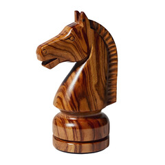 Polished wooden chess knight with intricate grain detail isolated on a transparent background game