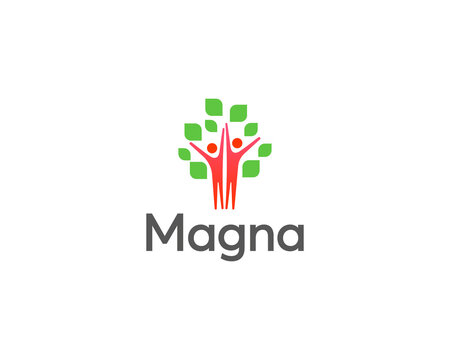 Abstract tree, people with green leaves around logo icon design template. Environmental protection, eco, family emblem sign symbol logotype.