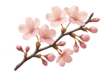 Fototapeta premium Cherry blossom branch with delicate pink flowers and growing buds, representing spring, renewal, and natural beauty on transparent background