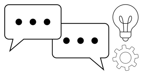 Speech bubbles representing communication, light bulb symbolizing ideas, and gear reflecting process. Ideal for teamwork, brainstorming, creativity, collaboration, innovation, strategy and workflow
