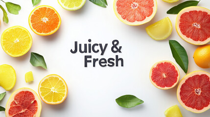 Modern minimalistic citrus ad featuring artfully arranged vibrant fruits with fresh theme