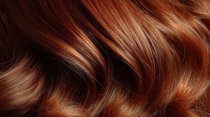 Naklejka premium Close up shot of shiny, healthy, wavy reddish-brown human hair. Useful for beauty, fashion, hair care or salon marketing material.