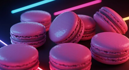 Obraz premium a bunch of pink macarons on a black surface
