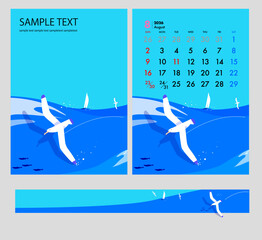 鴎とヨットの海の夏のカレンダーと表紙デザインとバナー