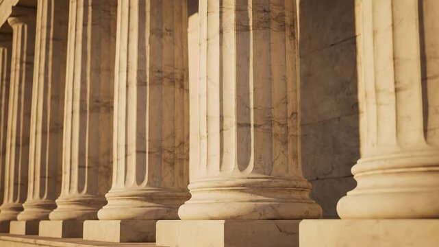 Row of classical marble columns in sunlight, representing architecture and history vector illustration