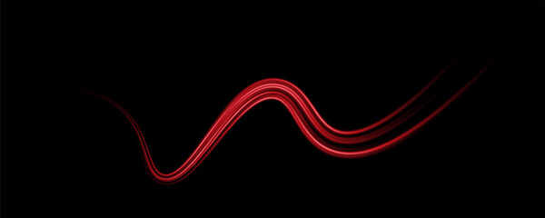 Abstract red speed light lines neon ring glowing circle round movement on black background vector illustration.