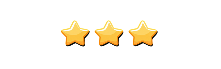 Three cartoonish gold stars arranged horizontally on black