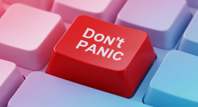 Stay calm and focused with this vibrant 'Don't Panic' key, perfect for motivation and stress relief
