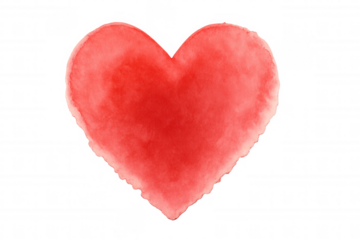 Hand painted red watercolor heart representing love, romance, passion, and valentine's day on transparent background