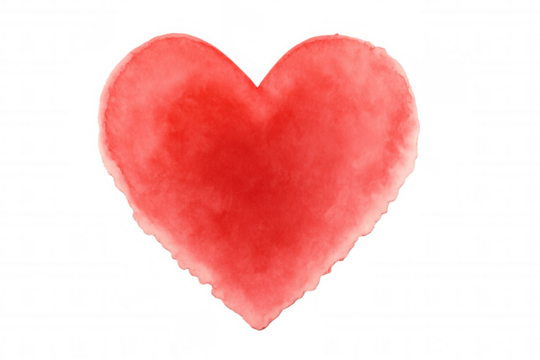 Hand painted red watercolor heart representing love, romance, passion, and valentine's day on transparent background