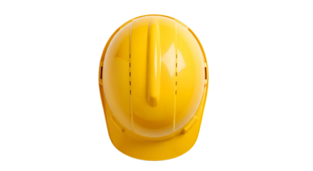 A bright yellow construction hard hat, a symbol of safety and protection, isolated against a clean white background