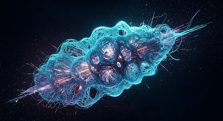 Abstract depiction of a cell structure with a complex, interconnected network