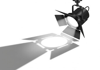 Spotlight casting a distinct square shadow onto a clean white background, highlighting the light's powerful beam and effect