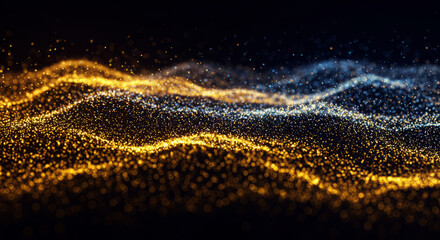 Fototapeta premium Stunning abstract background with vibrant golden and blue glittering particles flowing in waves