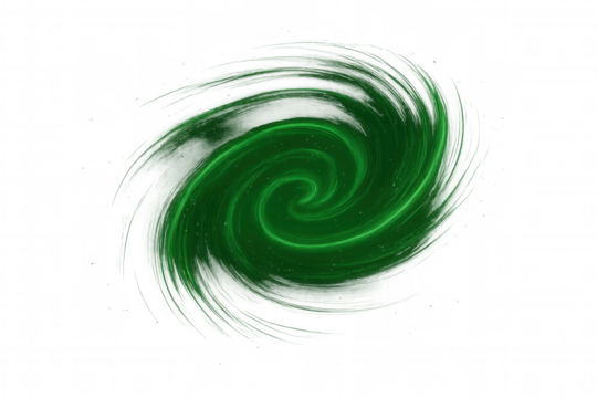 Glowing green energy vortex swirling, abstract light effect creating a mystical portal on transparent background